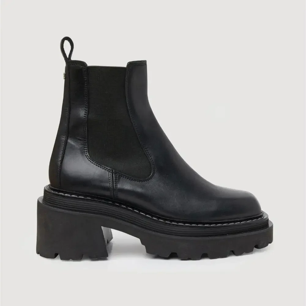 NEW Sandro Paris Black Leather Chelsea Boots Chunky Lug Sole Square Toe EU 37 - Picture 4 of 16